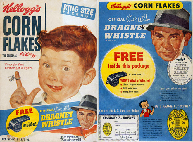 1955 Corn Flakes Box w/ Dragnet Whistle